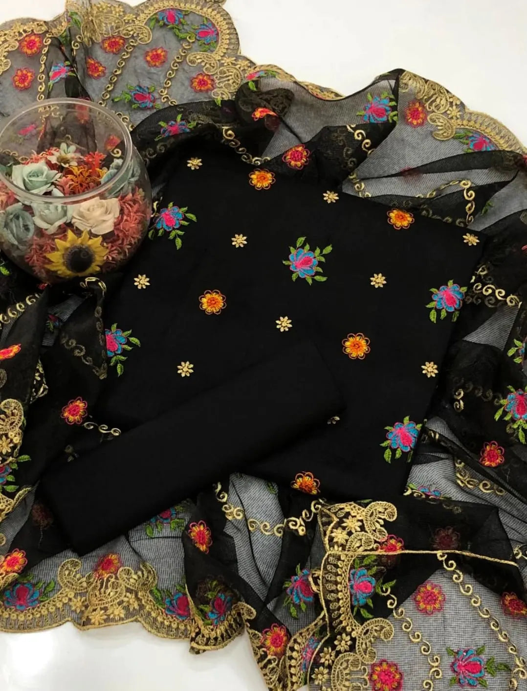 Lawn khaddi net dupata 3 pc - Kamran Suiting